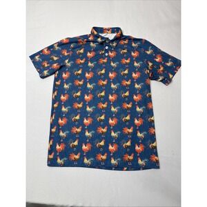 Waggle Shirt Youth Xl Blue Rooster  Print Golf Polo Performance Stretch